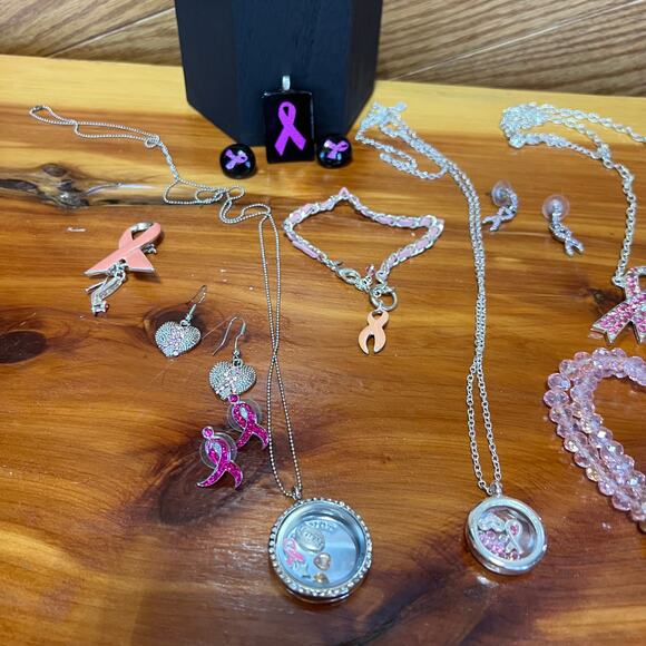 Vintage Lot Hope Pink Ribbon Cancer Awareness Support Fashion Jewelry 16 Pieces - Picture 10 of 13
